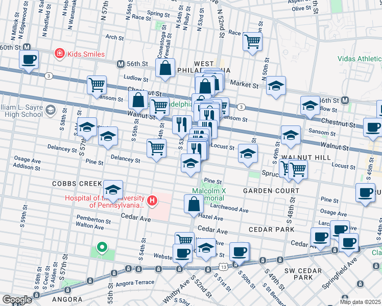 map of restaurants, bars, coffee shops, grocery stores, and more near 5226 Irving Street in Philadelphia
