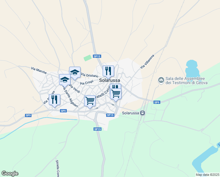 map of restaurants, bars, coffee shops, grocery stores, and more near in Solarussa