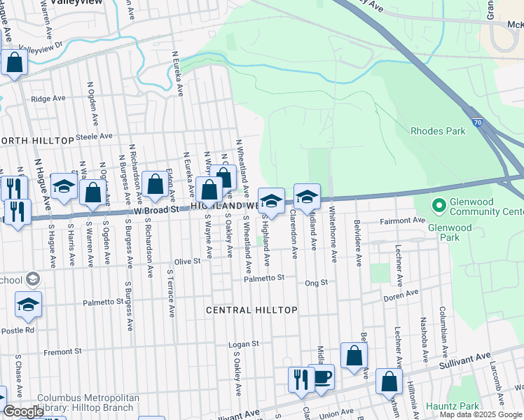 map of restaurants, bars, coffee shops, grocery stores, and more near 2275 West Broad Street in Columbus