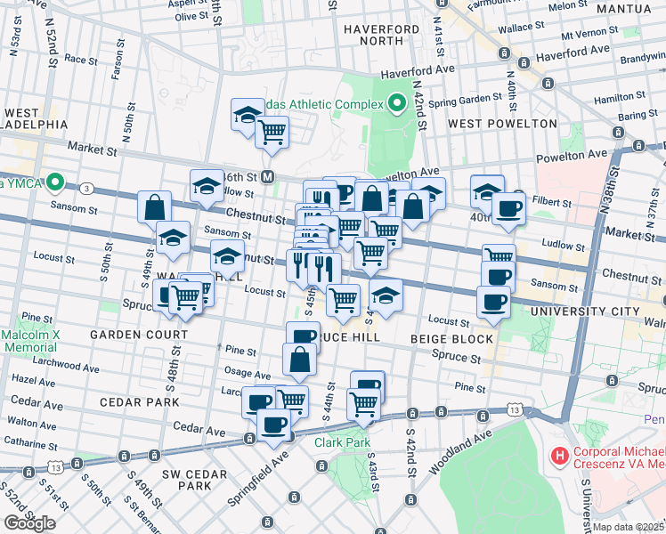 map of restaurants, bars, coffee shops, grocery stores, and more near in Philadelphia