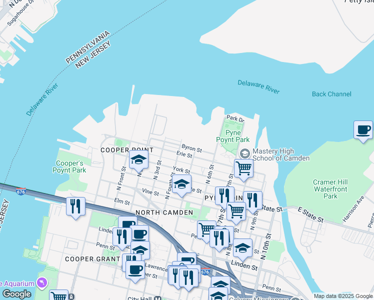 map of restaurants, bars, coffee shops, grocery stores, and more near 500 Byron Street in Camden