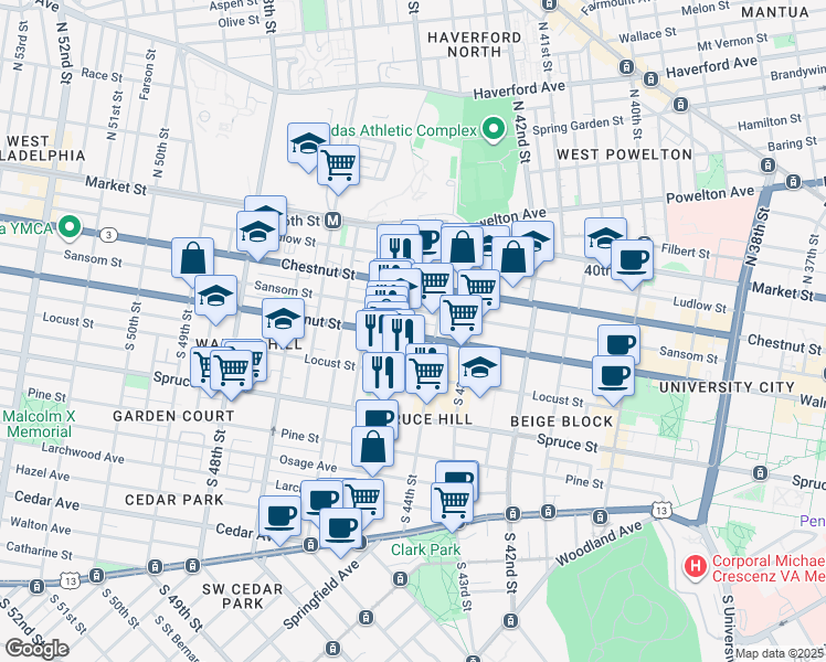 map of restaurants, bars, coffee shops, grocery stores, and more near in Philadelphia