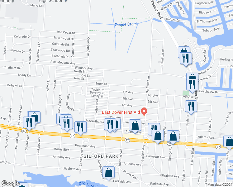 map of restaurants, bars, coffee shops, grocery stores, and more near 2213 6th Avenue in Toms River