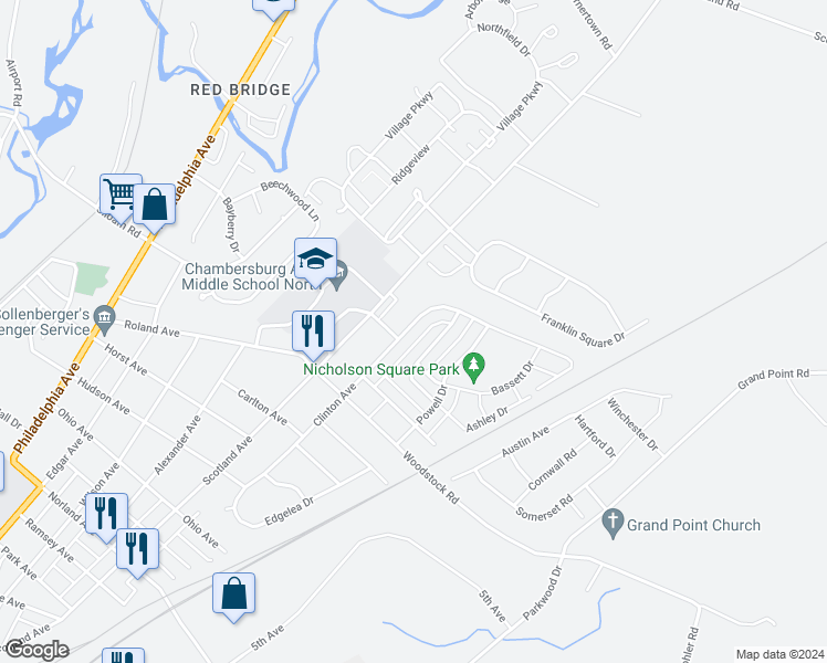 map of restaurants, bars, coffee shops, grocery stores, and more near 1976 Clinton Avenue in Chambersburg