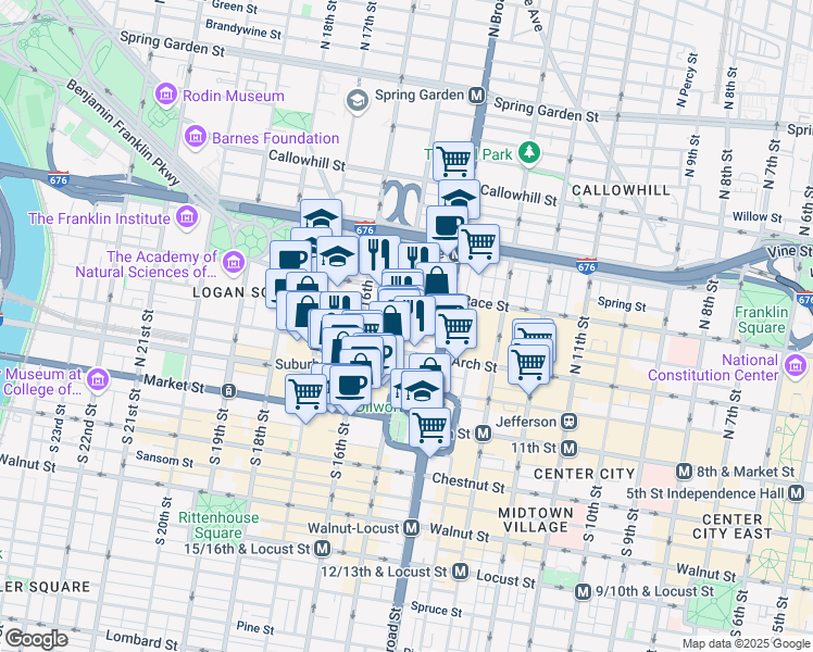 map of restaurants, bars, coffee shops, grocery stores, and more near in Philadelphia