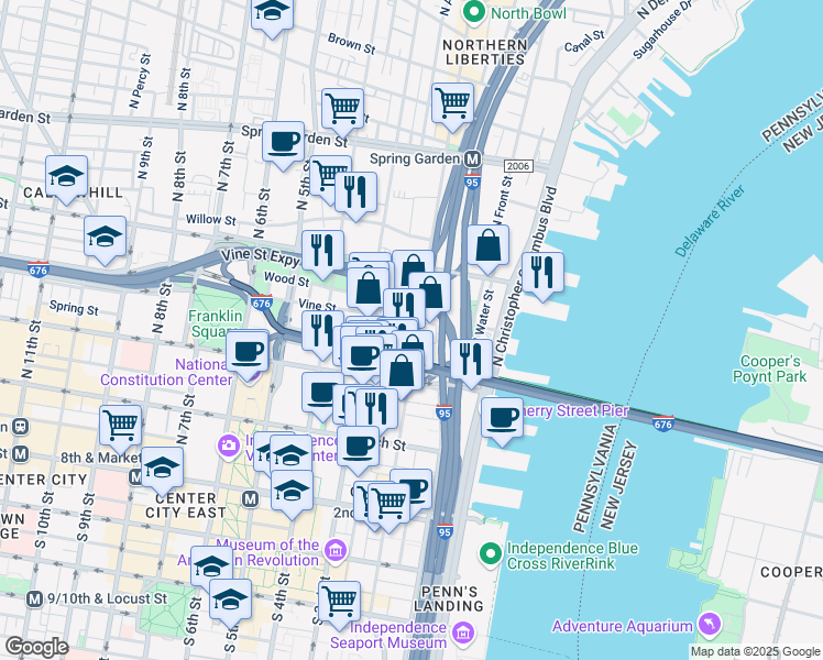 map of restaurants, bars, coffee shops, grocery stores, and more near 248 North 2nd Street in Philadelphia