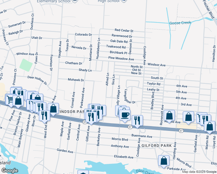 map of restaurants, bars, coffee shops, grocery stores, and more near 559 Alfred Lane in Toms River