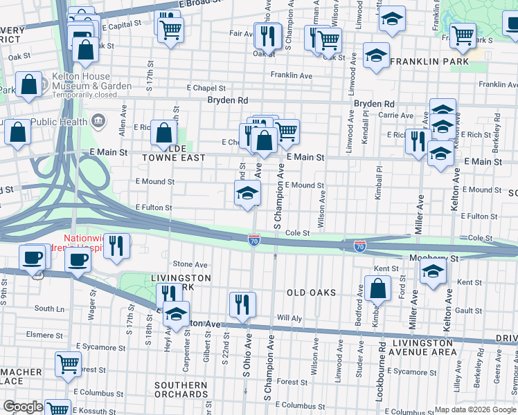 map of restaurants, bars, coffee shops, grocery stores, and more near 488 South Ohio Avenue in Columbus