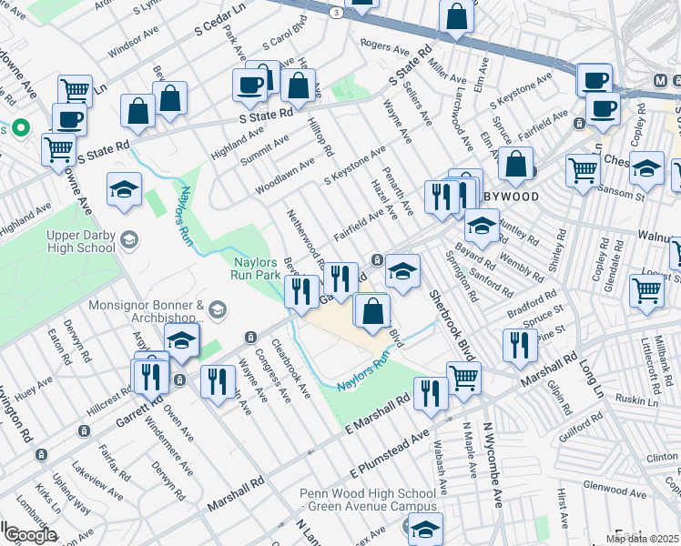 map of restaurants, bars, coffee shops, grocery stores, and more near in Lansdowne