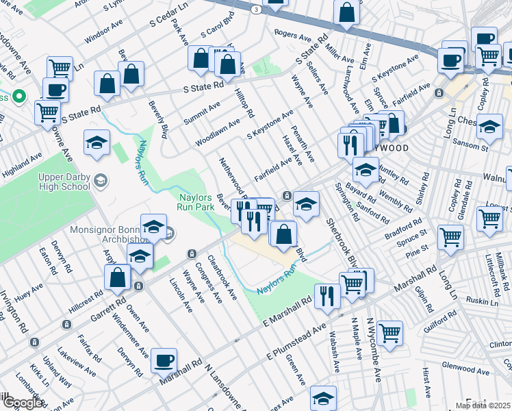 map of restaurants, bars, coffee shops, grocery stores, and more near in Lansdowne