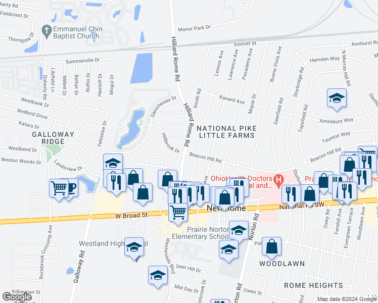 map of restaurants, bars, coffee shops, grocery stores, and more near 185 Lennox Avenue in Columbus