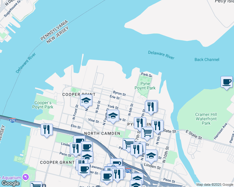 map of restaurants, bars, coffee shops, grocery stores, and more near 500 Byron Street in Camden