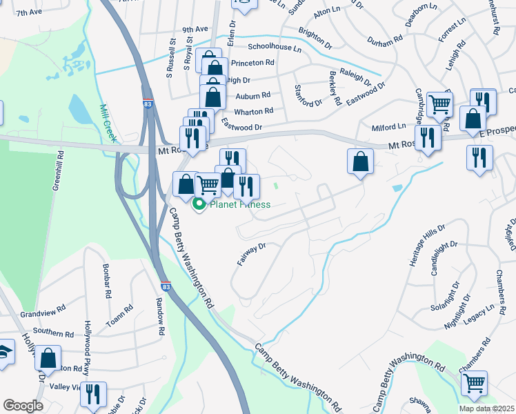 map of restaurants, bars, coffee shops, grocery stores, and more near 44 Jayme Drive in East York