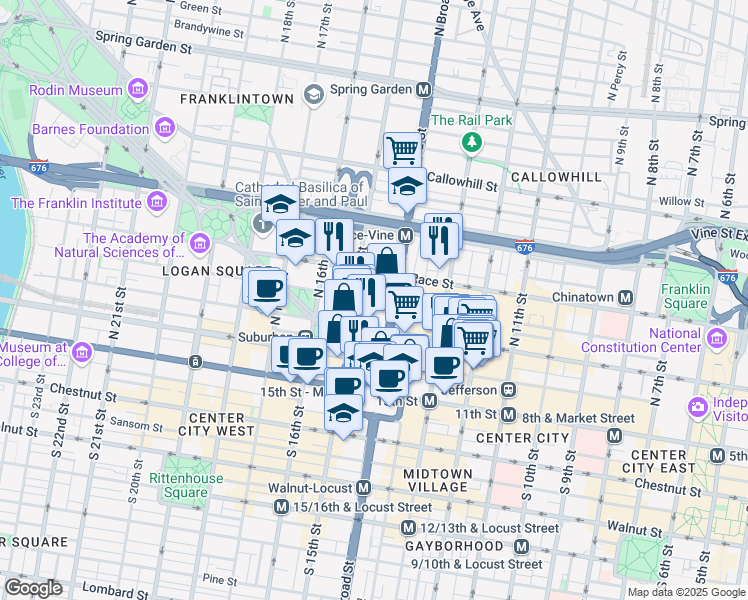 map of restaurants, bars, coffee shops, grocery stores, and more near 27 North Carlisle Street in Philadelphia