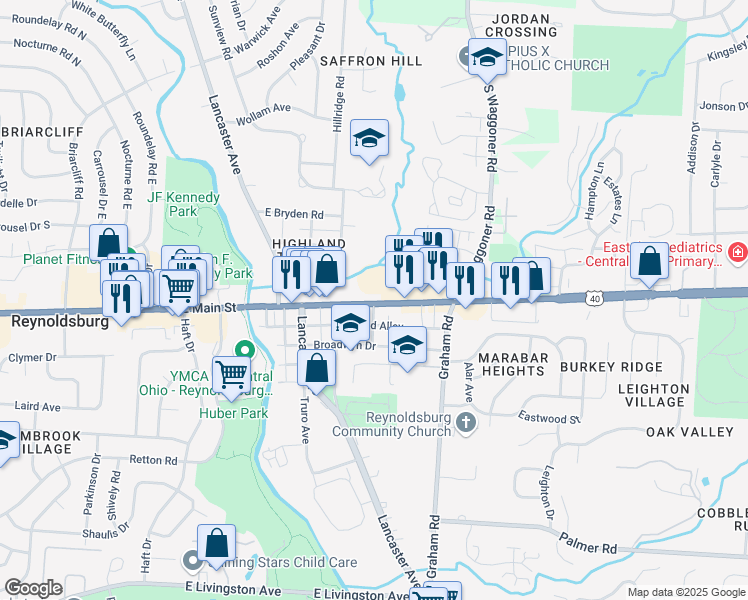 map of restaurants, bars, coffee shops, grocery stores, and more near 7470 U.S. 40 in Reynoldsburg
