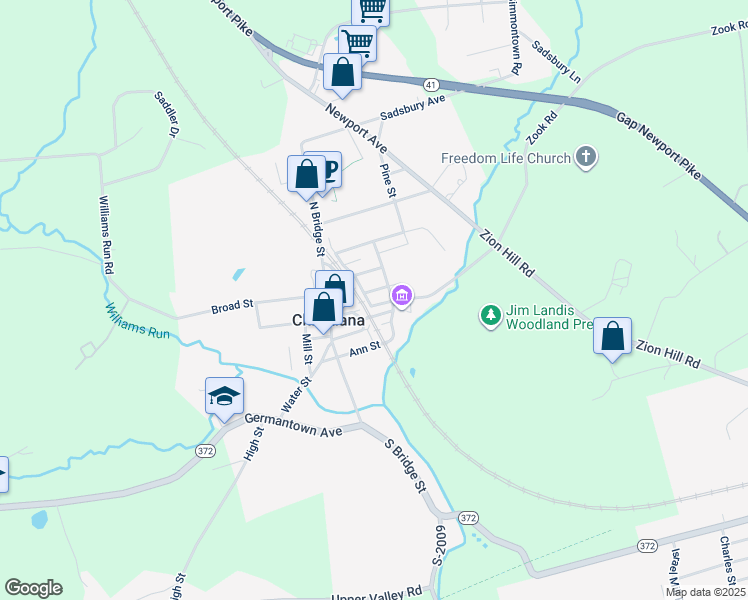 map of restaurants, bars, coffee shops, grocery stores, and more near 103 East Slokom Avenue in Christiana