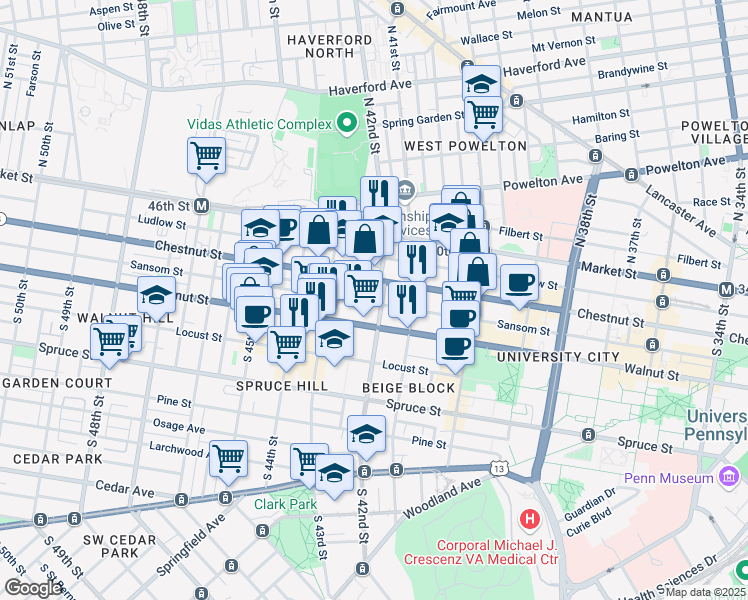 map of restaurants, bars, coffee shops, grocery stores, and more near in Philadelphia
