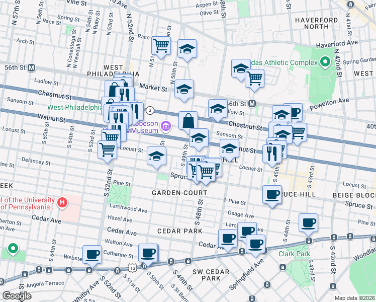 map of restaurants, bars, coffee shops, grocery stores, and more near 200-30 Hanson Street in Philadelphia