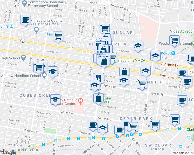 map of restaurants, bars, coffee shops, grocery stores, and more near in Philadelphia