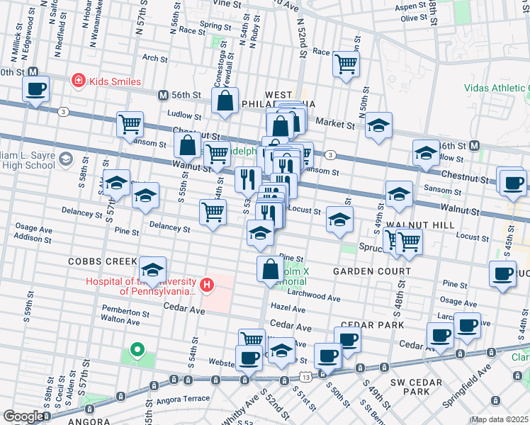 map of restaurants, bars, coffee shops, grocery stores, and more near in Philadelphia