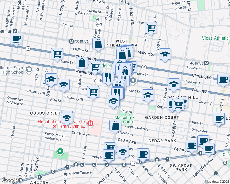 map of restaurants, bars, coffee shops, grocery stores, and more near in Philadelphia