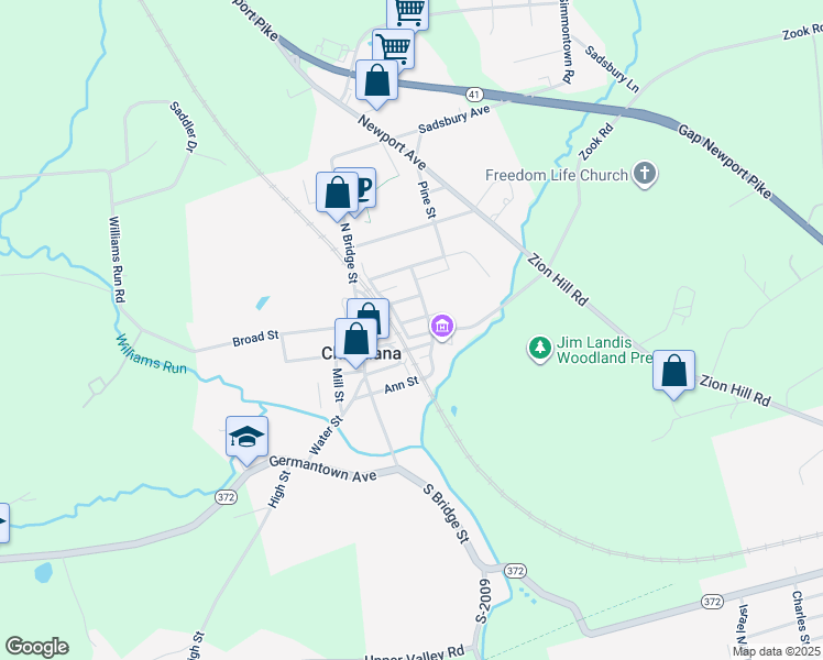 map of restaurants, bars, coffee shops, grocery stores, and more near 103 East Slokom Avenue in Christiana