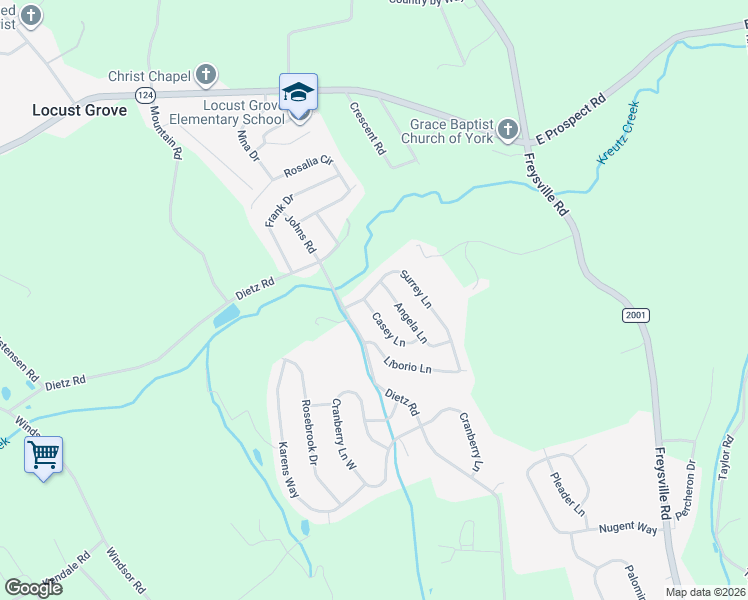 map of restaurants, bars, coffee shops, grocery stores, and more near 25 Surrey Lane in East York