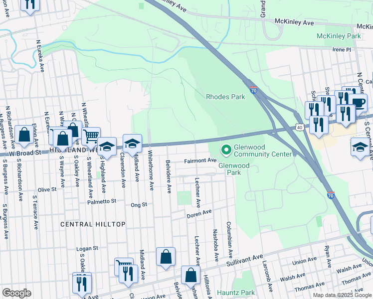 map of restaurants, bars, coffee shops, grocery stores, and more near 1991 West Broad Street in Columbus