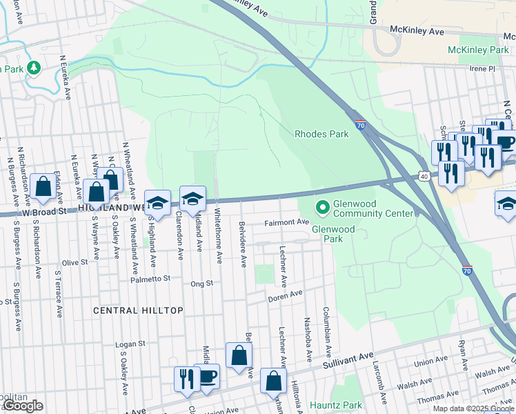 map of restaurants, bars, coffee shops, grocery stores, and more near 1991 West Broad Street in Columbus