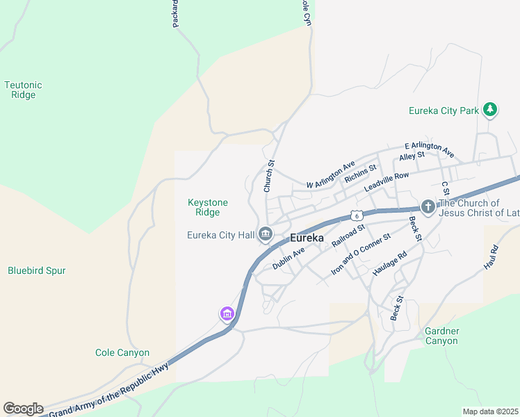 map of restaurants, bars, coffee shops, grocery stores, and more near 109 Church Street in Eureka