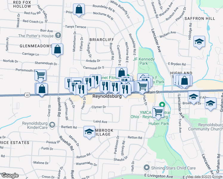 map of restaurants, bars, coffee shops, grocery stores, and more near in Reynoldsburg