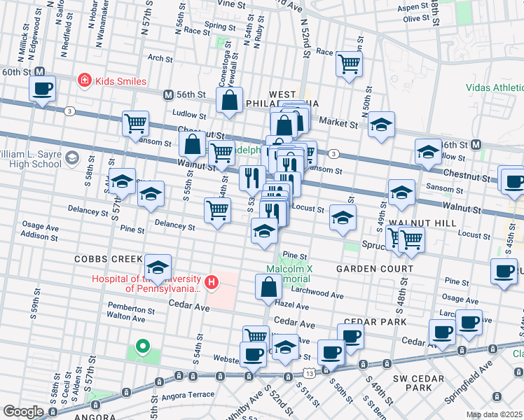 map of restaurants, bars, coffee shops, grocery stores, and more near in Philadelphia