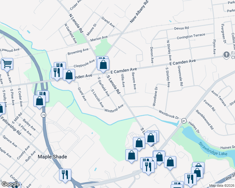 map of restaurants, bars, coffee shops, grocery stores, and more near 110 South Lenola Road in Moorestown