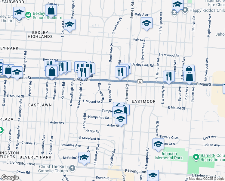 map of restaurants, bars, coffee shops, grocery stores, and more near 758 Brookside Dr in Columbus