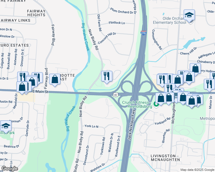 map of restaurants, bars, coffee shops, grocery stores, and more near 1200 Noe Bixby Road in Columbus