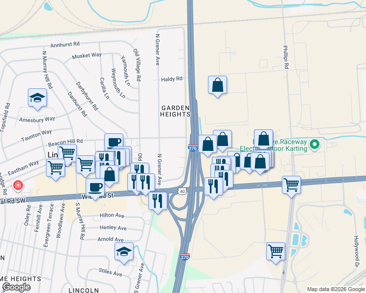 map of restaurants, bars, coffee shops, grocery stores, and more near 139 Garden Heights Avenue in Columbus