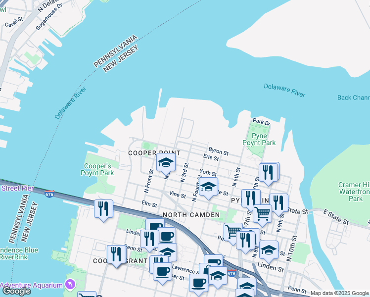 map of restaurants, bars, coffee shops, grocery stores, and more near 223 Bailey Street in Camden