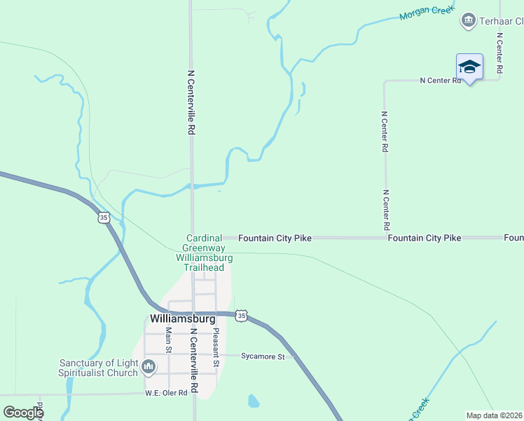 map of restaurants, bars, coffee shops, grocery stores, and more near 5985 Fountain City Pike in Williamsburg