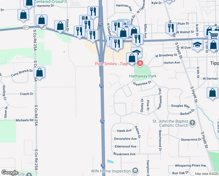 map of restaurants, bars, coffee shops, grocery stores, and more near 251 Rolling Acres Dr in Tipp City