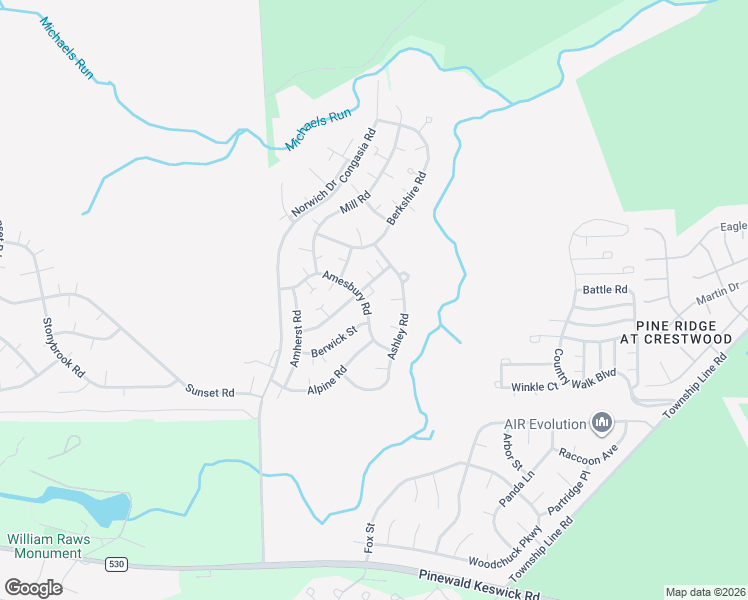 map of restaurants, bars, coffee shops, grocery stores, and more near 11C Amesbury Road in Manchester Township