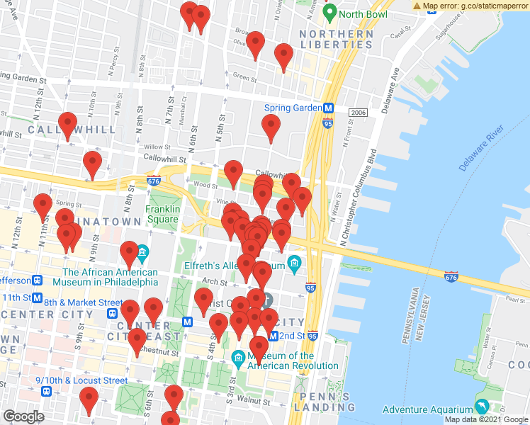 map of restaurants, bars, coffee shops, grocery stores, and more near 259 North 3rd Street in Philadelphia