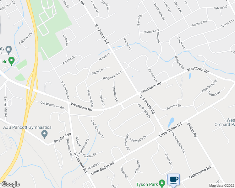 map of restaurants, bars, coffee shops, grocery stores, and more near 811 Steward Lane in West Chester