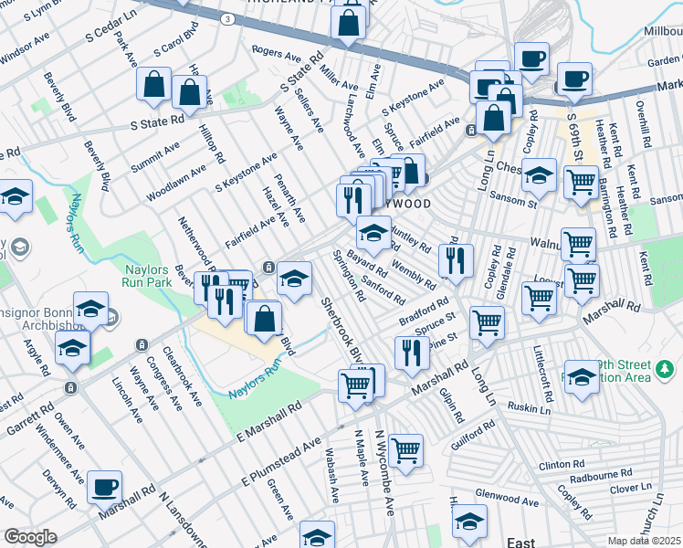 map of restaurants, bars, coffee shops, grocery stores, and more near 330 Springton Road in Delaware County