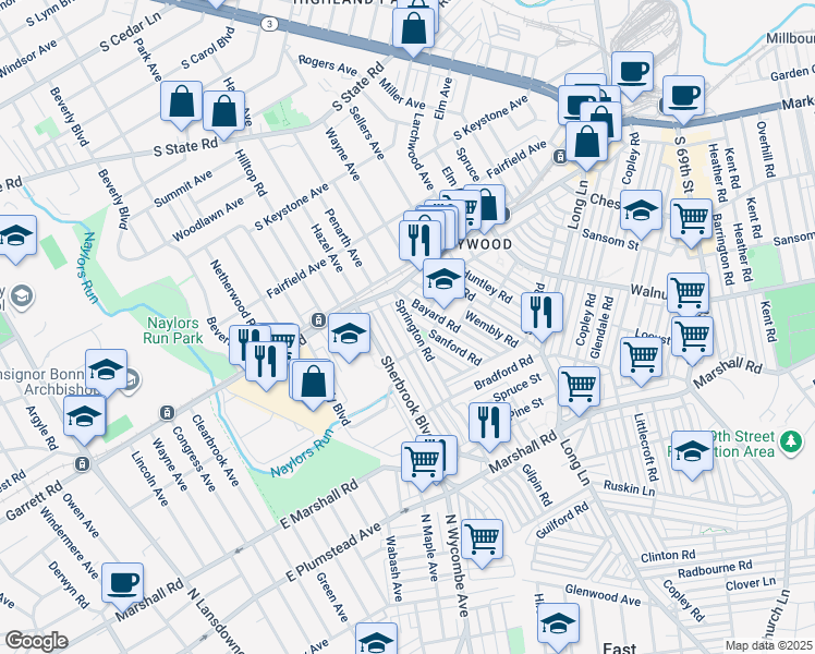 map of restaurants, bars, coffee shops, grocery stores, and more near 330 Springton Road in Delaware County