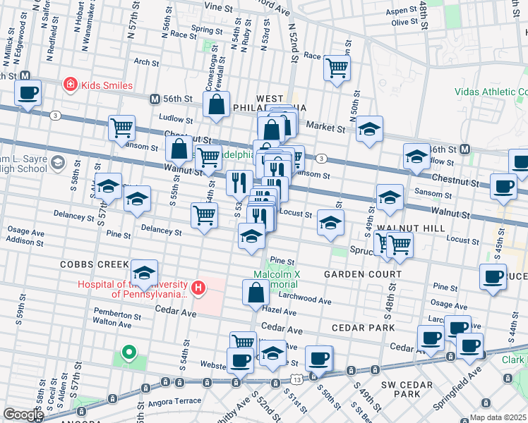 map of restaurants, bars, coffee shops, grocery stores, and more near in Philadelphia