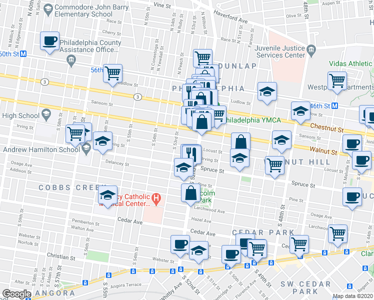 map of restaurants, bars, coffee shops, grocery stores, and more near in Philadelphia