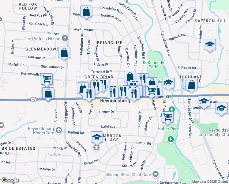 map of restaurants, bars, coffee shops, grocery stores, and more near in Reynoldsburg