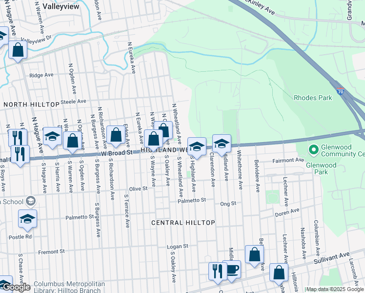 map of restaurants, bars, coffee shops, grocery stores, and more near 2275 West Broad Street in Columbus