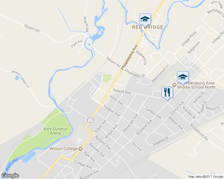 map of restaurants, bars, coffee shops, grocery stores, and more near 67 Roland Avenue in Chambersburg