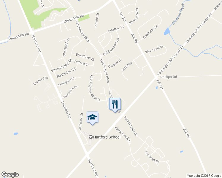 map of restaurants, bars, coffee shops, grocery stores, and more near 4 Ralston Drive in Mount Laurel